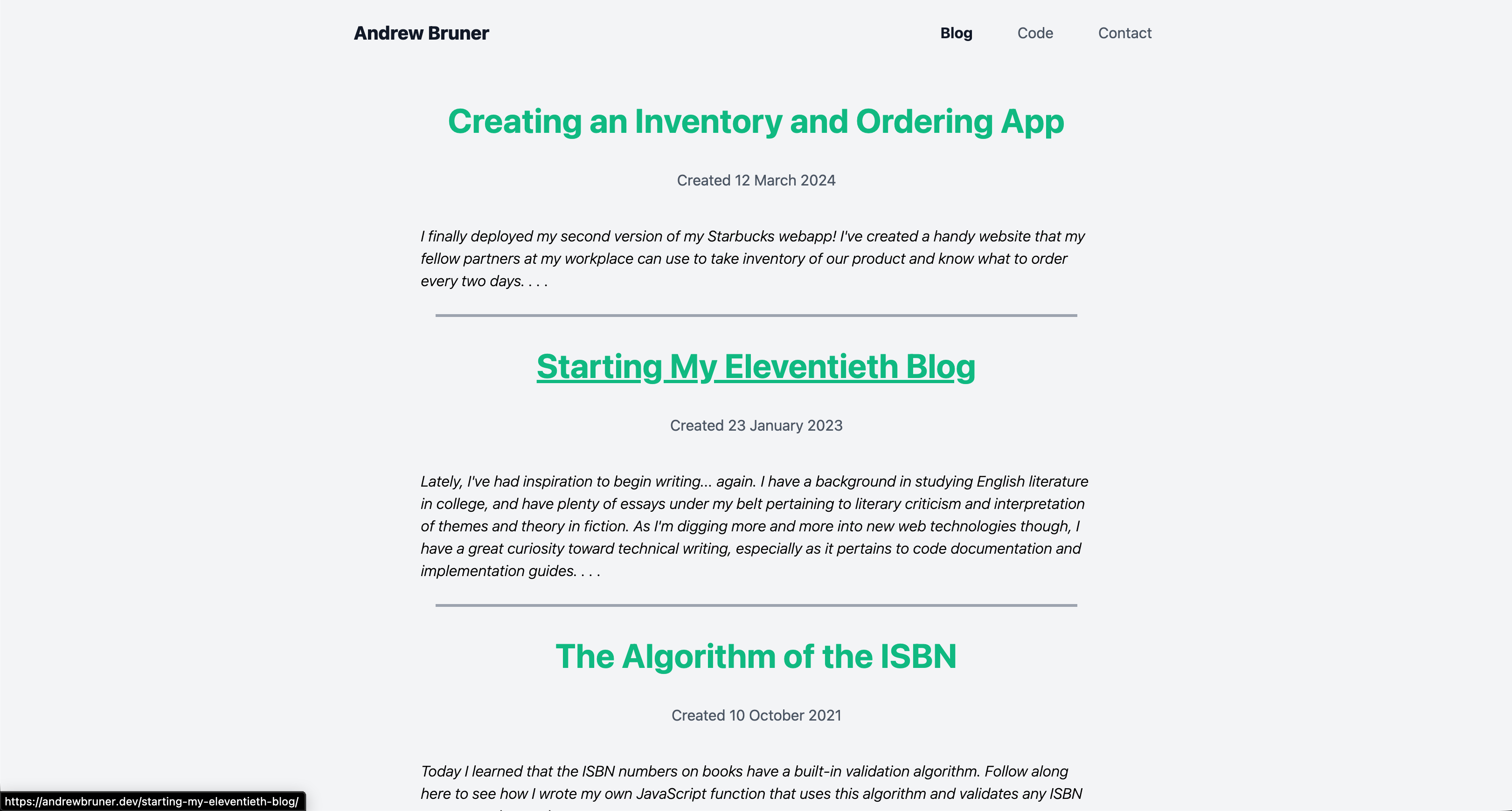Personal weblog screenshot